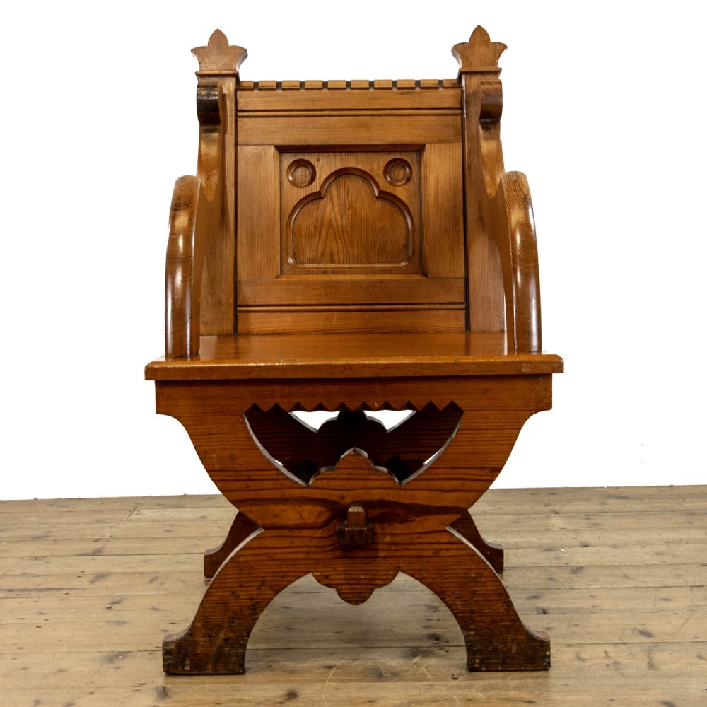 Pair of Antique Pitch Pine Church Chairs View III