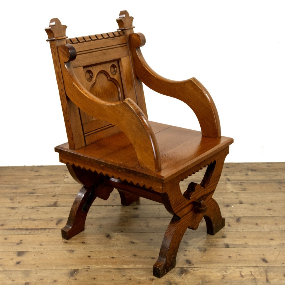 Pair of Antique Pitch Pine Church Chairs View IV