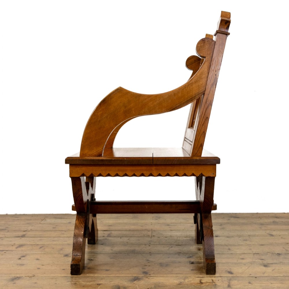 Pair of Antique Pitch Pine Church Chairs View VI