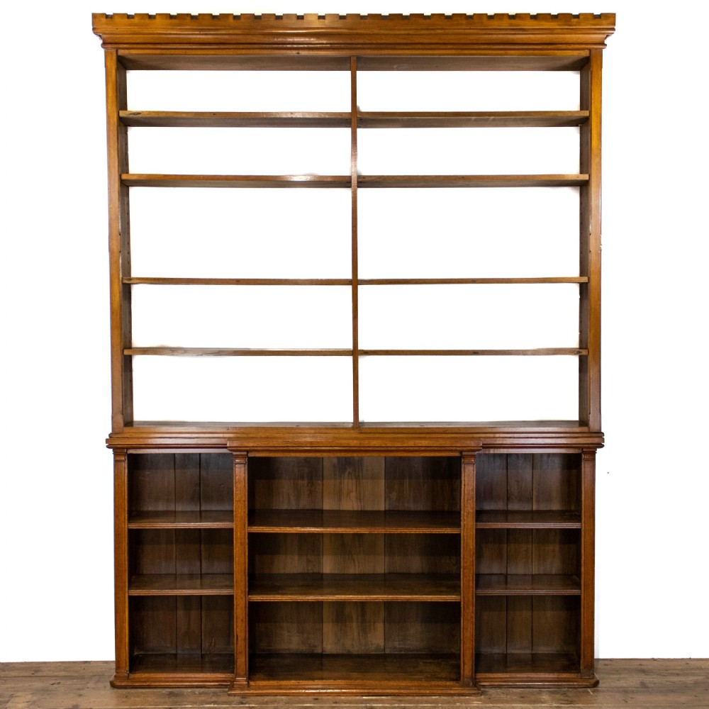 Antique Oak Breakfront Two Stage Bookcase View II