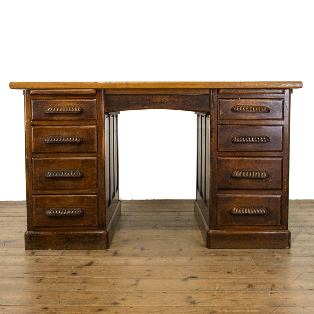 Large Antique Oak Pedestal Desk