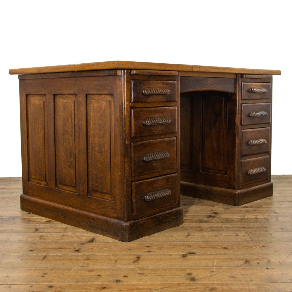 Large Antique Oak Pedestal Desk View IV