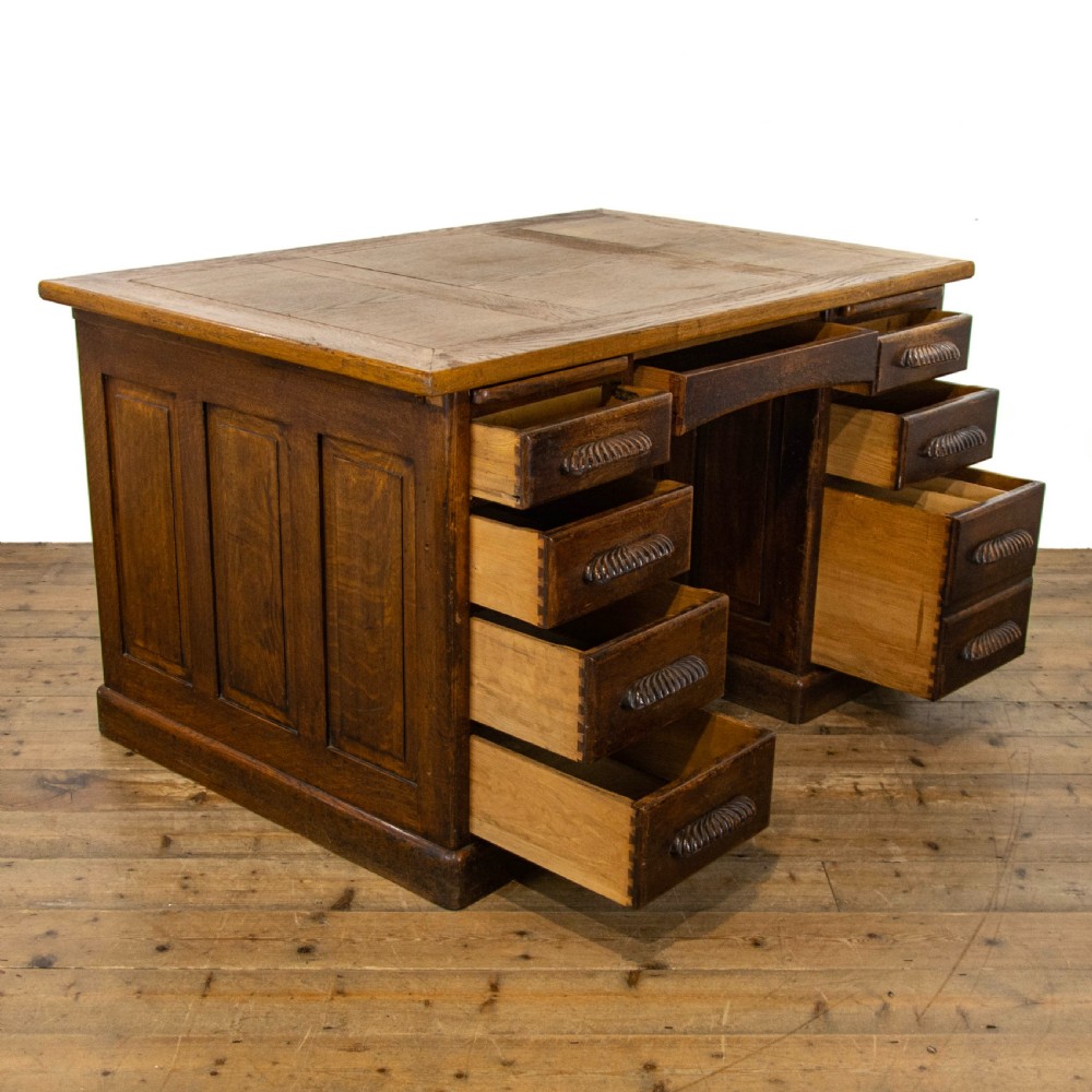 Large Antique Oak Pedestal Desk View V