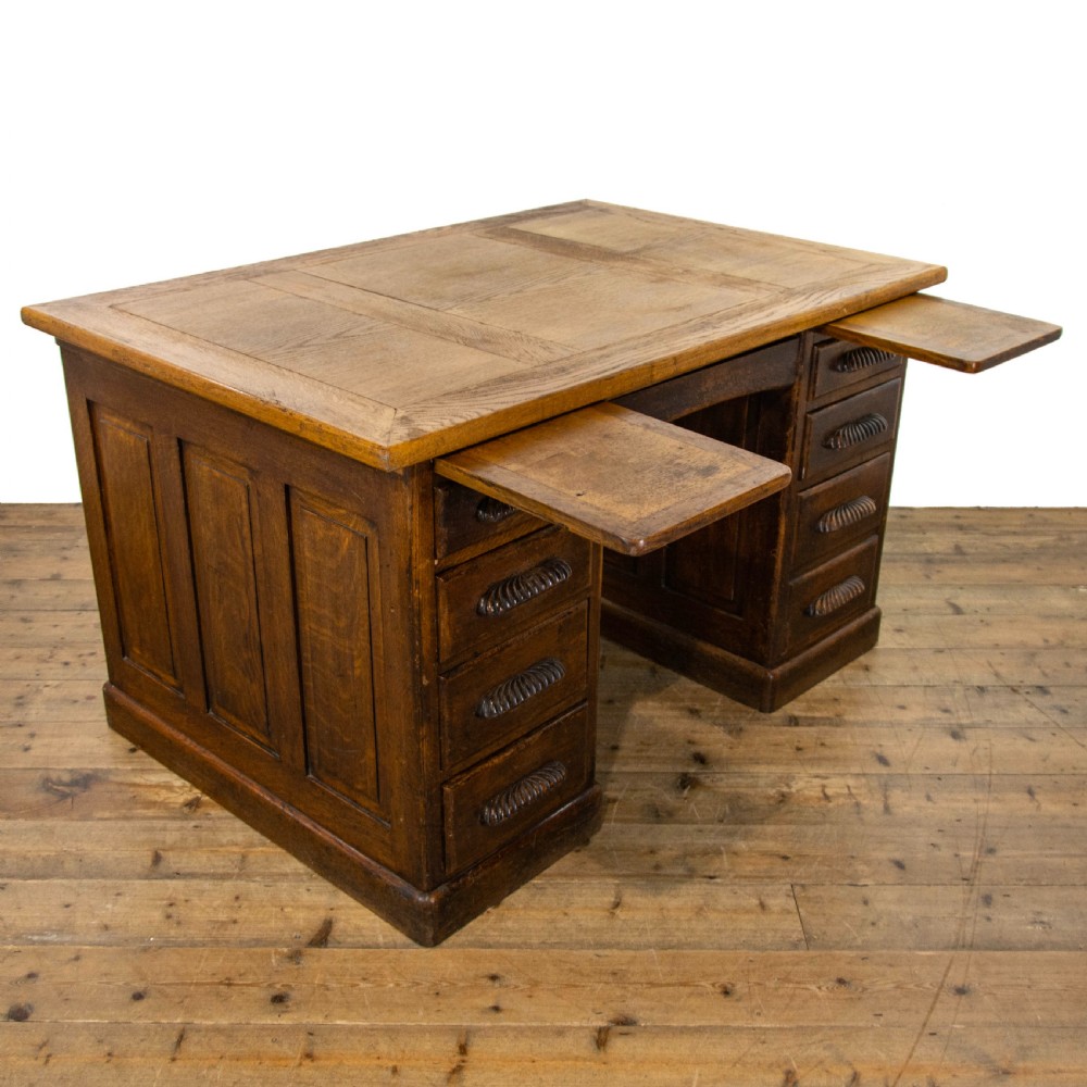 Large Antique Oak Pedestal Desk View VIII
