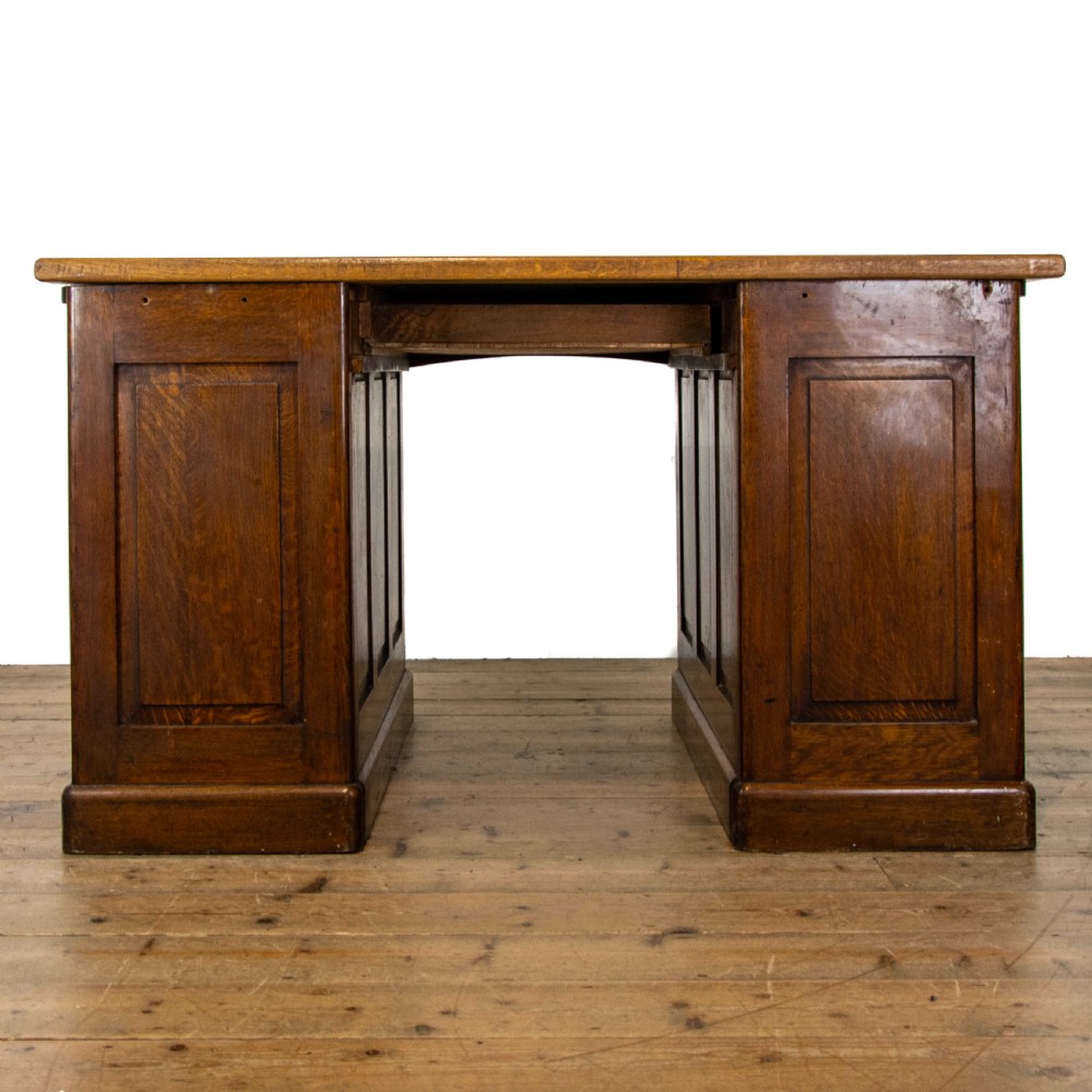 Large Antique Oak Pedestal Desk View XI