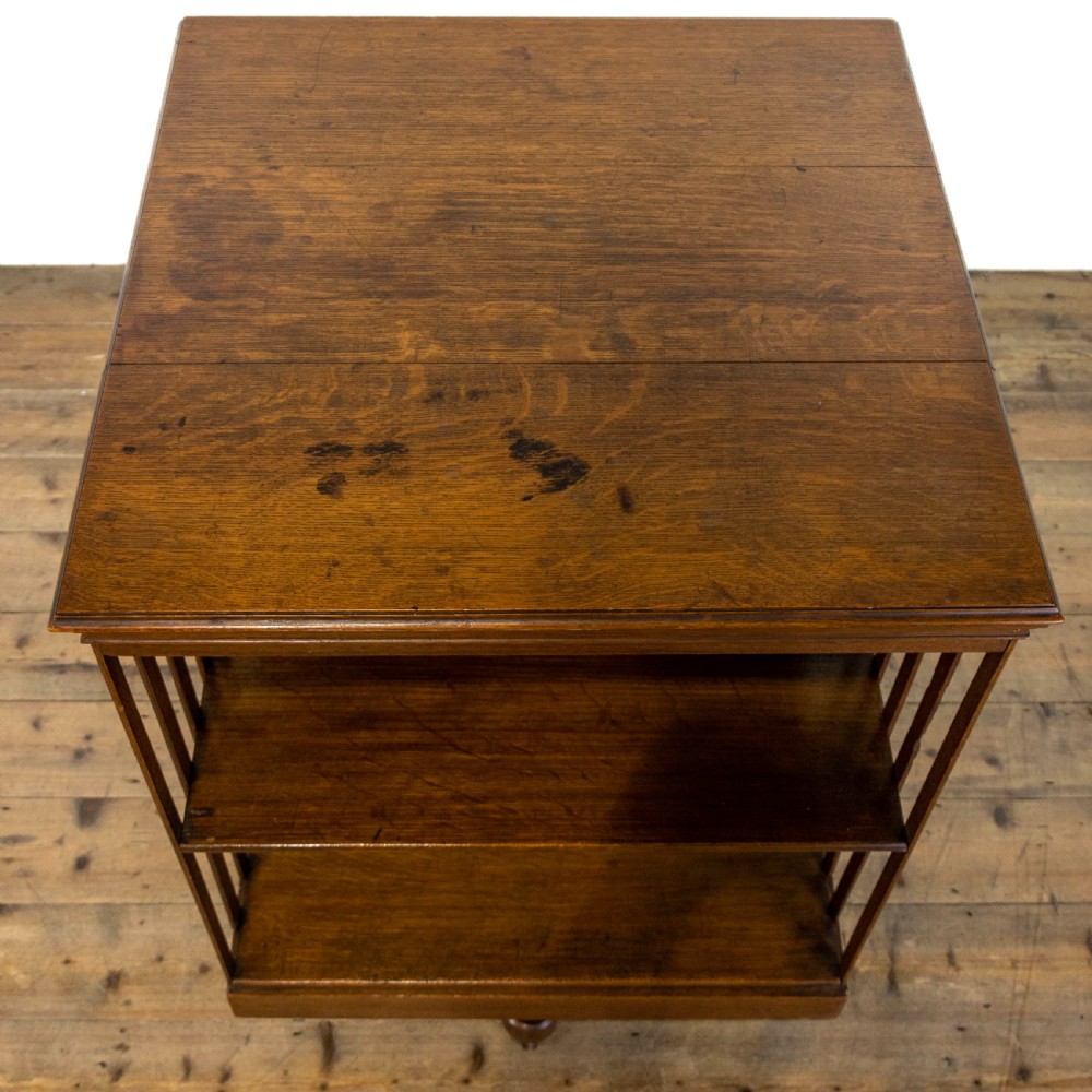 Edwardian Antique Oak Revolving Bookcase View IV