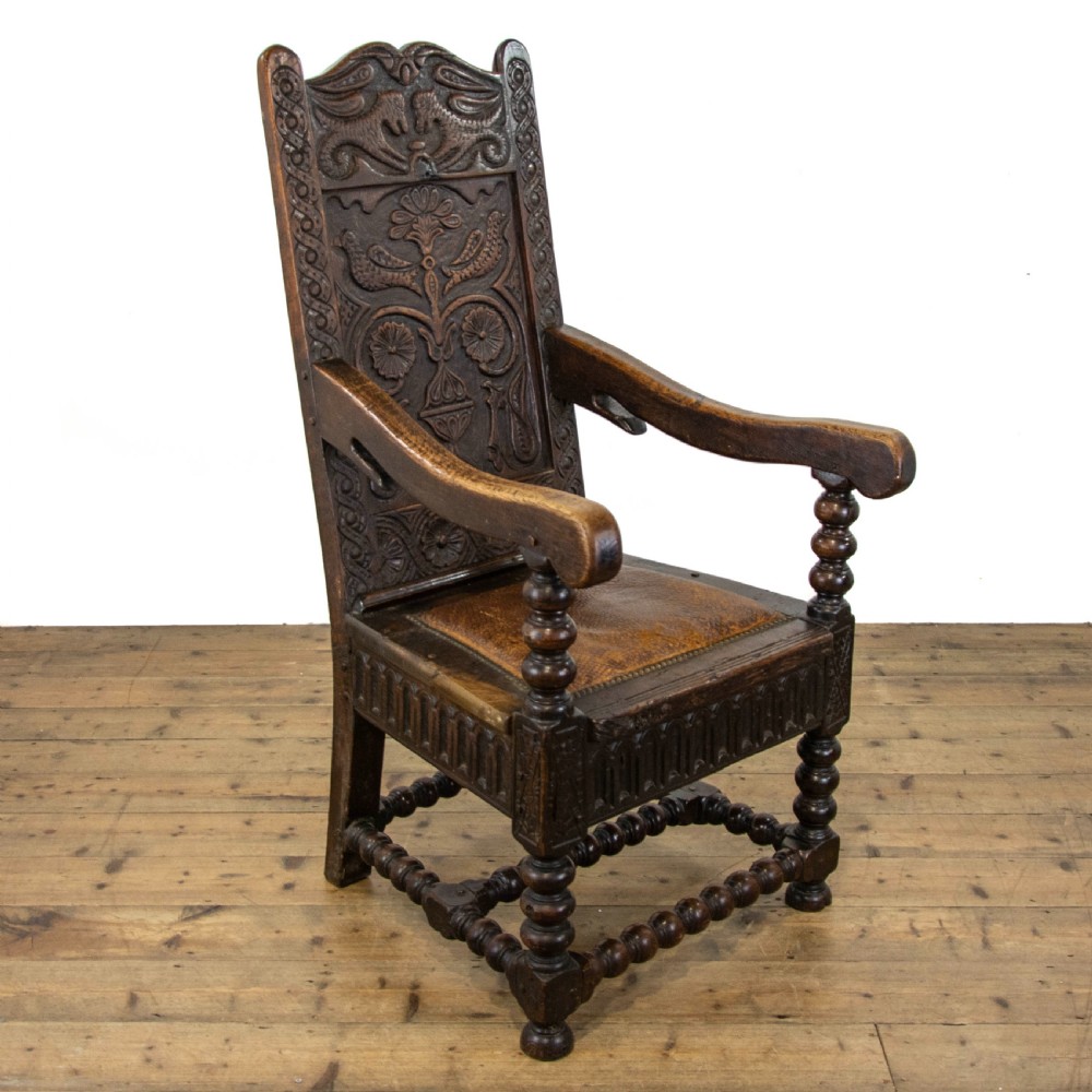 Large Antique Carved Oak Throne Armchair