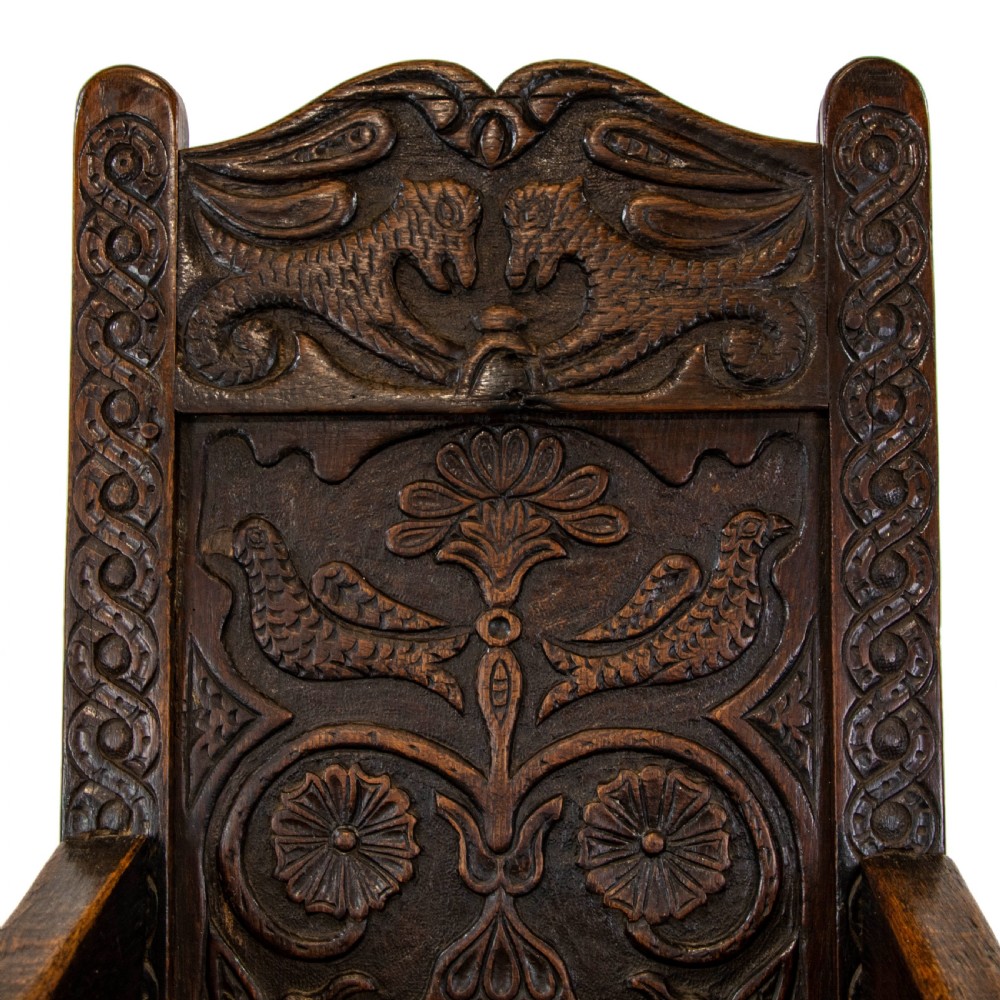 Large Antique Carved Oak Throne Armchair View IV