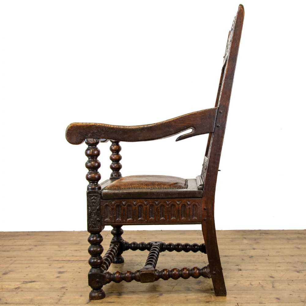 Large Antique Carved Oak Throne Armchair View V