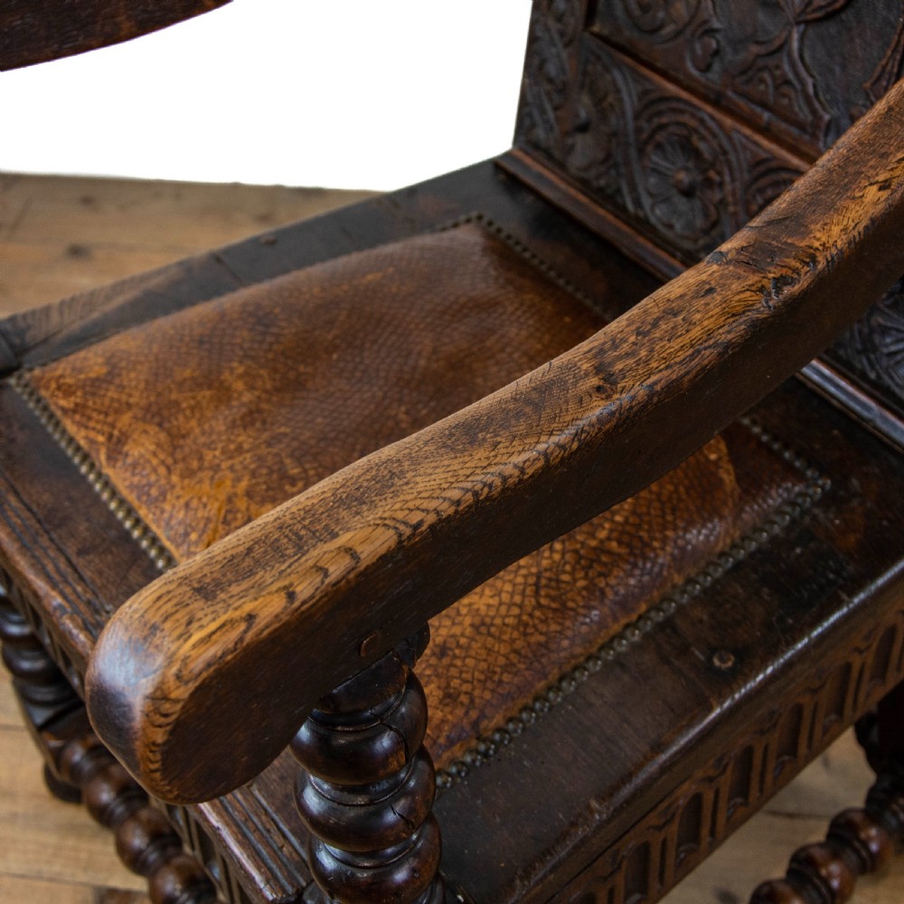 Large Antique Carved Oak Throne Armchair View XI