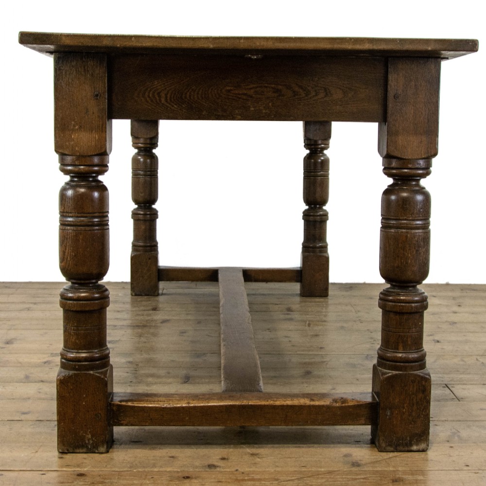 Oak Dining Table with Set of Eight Leather Dining Chairs View IV