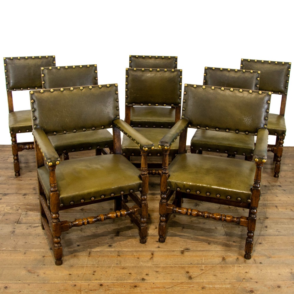 Oak Dining Table with Set of Eight Leather Dining Chairs View IX