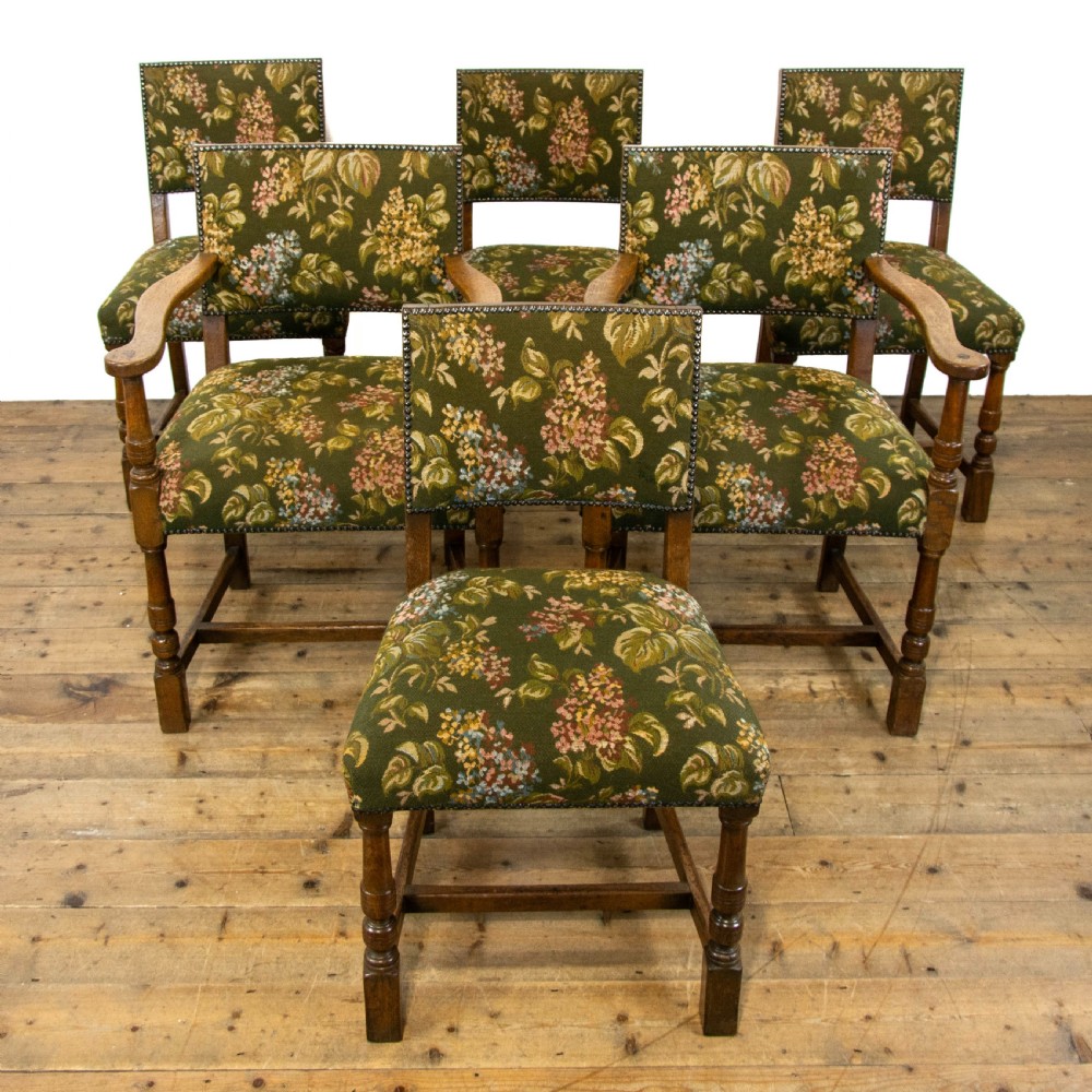 Solid Oak Dining Table with Set of Six Upholstered Dining Chairs View VIII