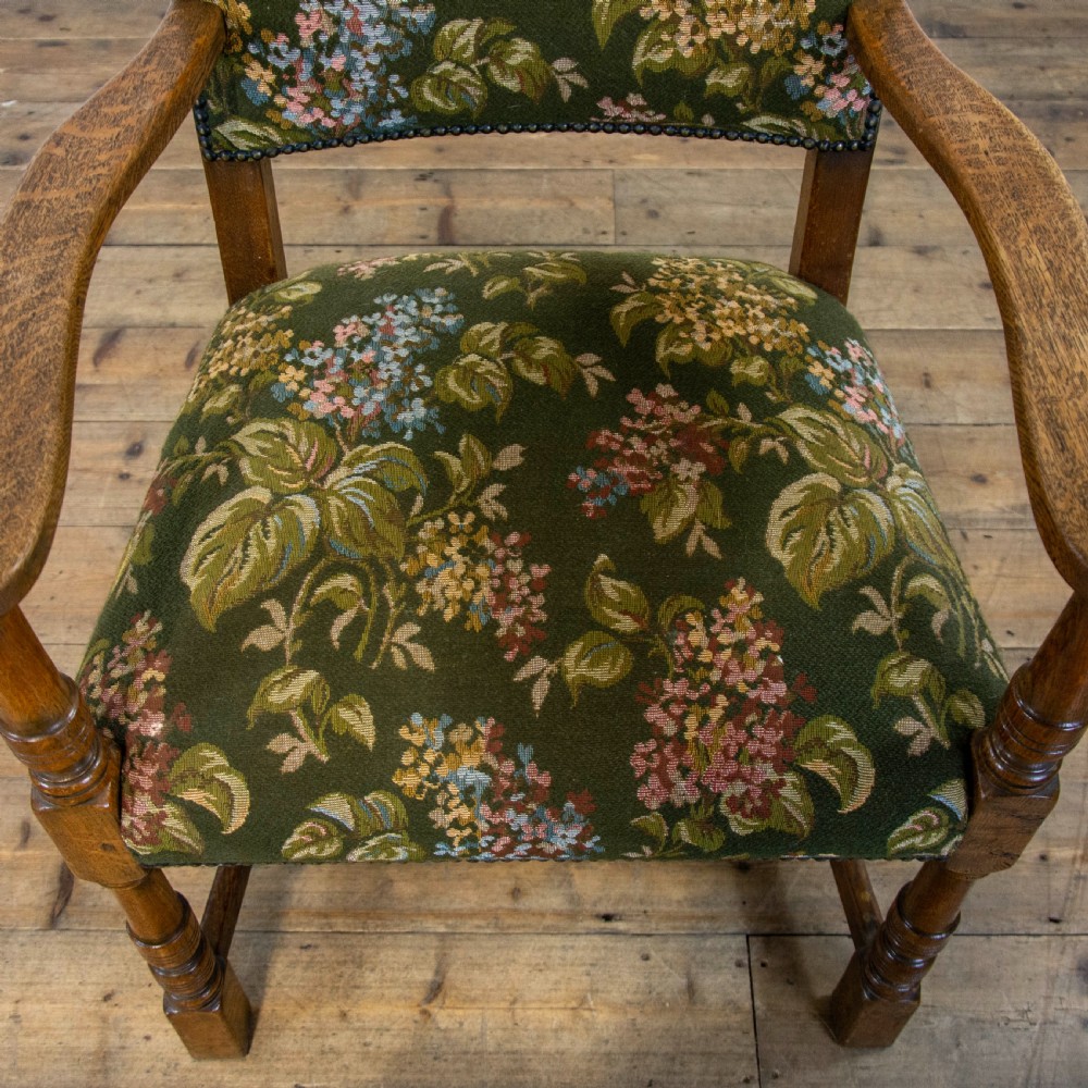 Solid Oak Dining Table with Set of Six Upholstered Dining Chairs View X