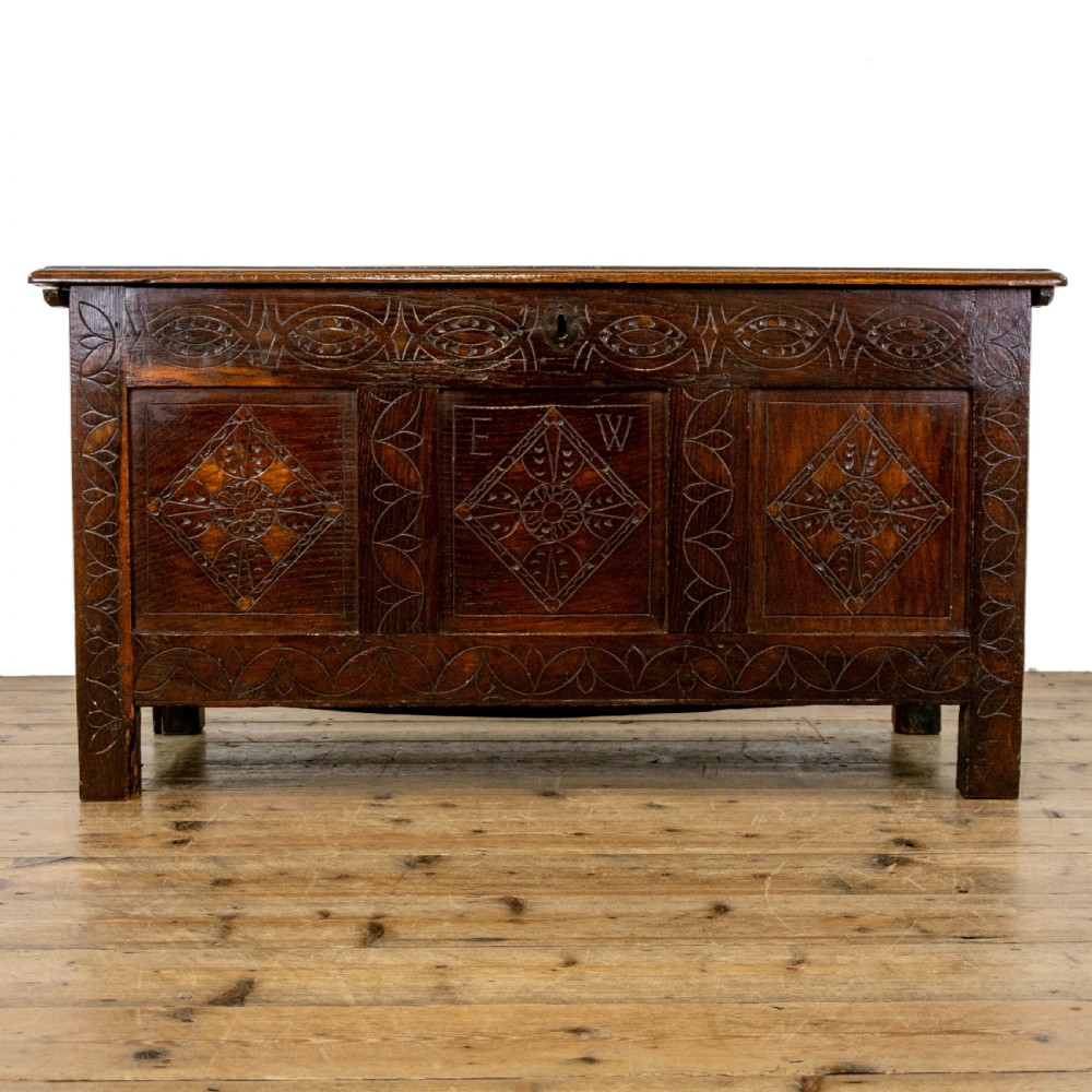 17th Century Antique Carved Oak Coffer View III