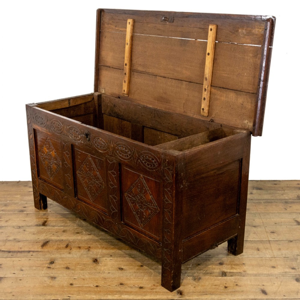 17th Century Antique Carved Oak Coffer View IX