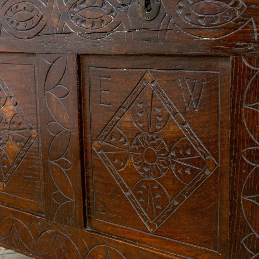 17th Century Antique Carved Oak Coffer View XII