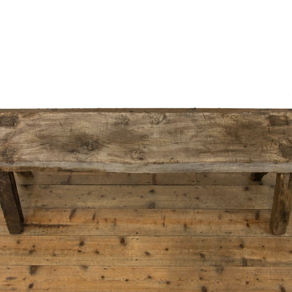 Rustic Antique Oak Pig Bench View III