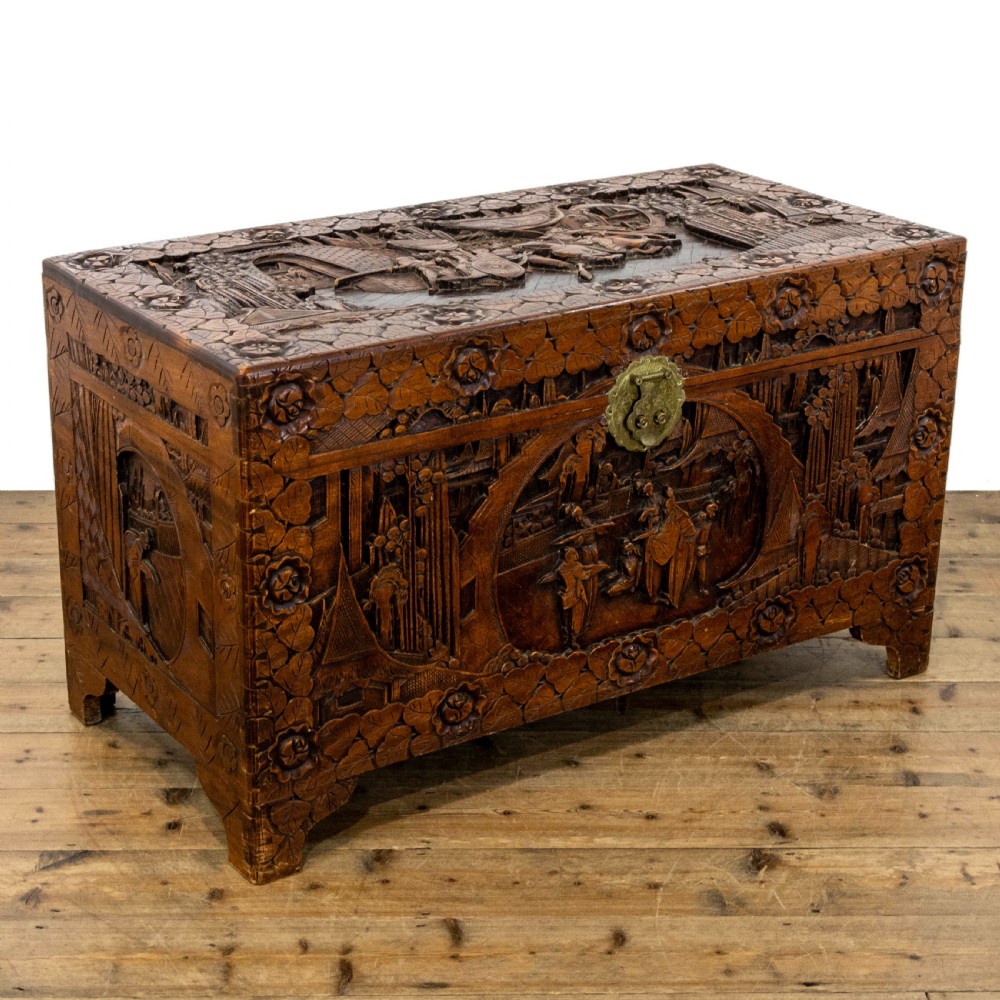Early 20th Century Carved Camphor Wood Trunk