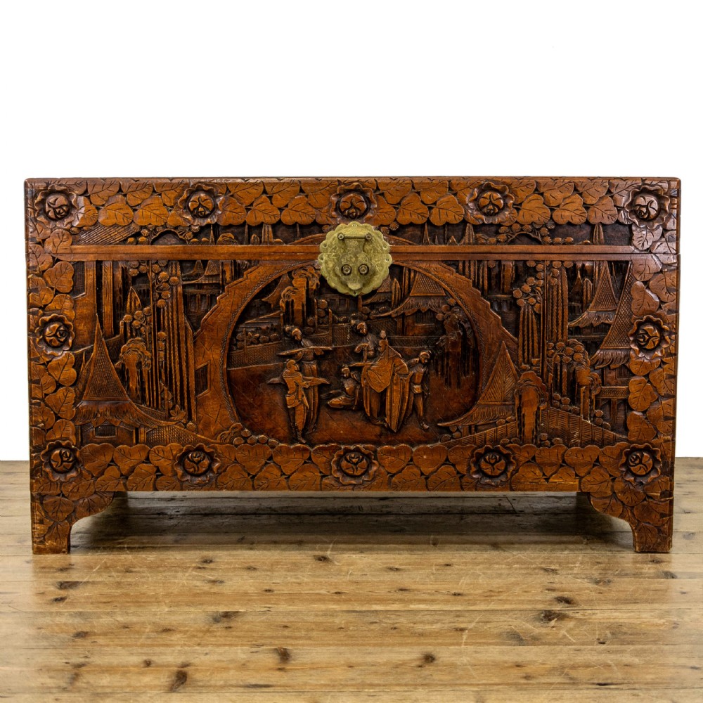 Early 20th Century Carved Camphor Wood Trunk View II