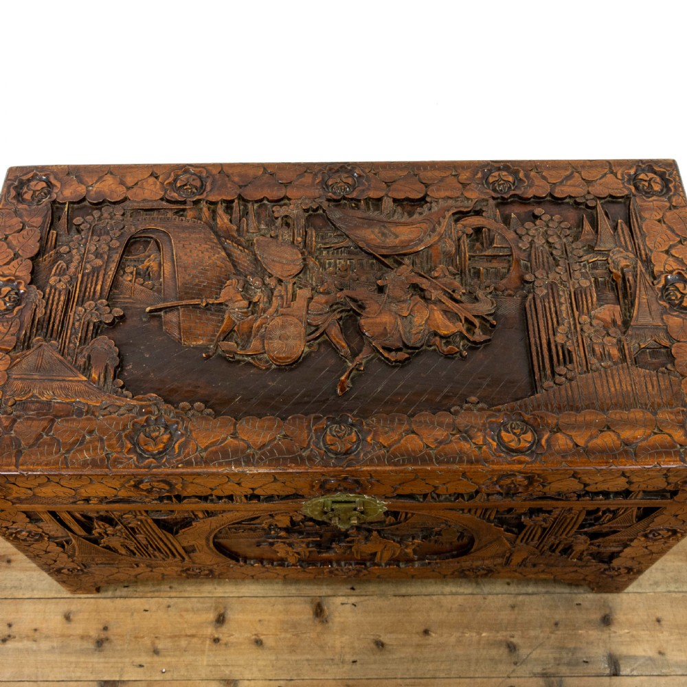 Early 20th Century Carved Camphor Wood Trunk View III