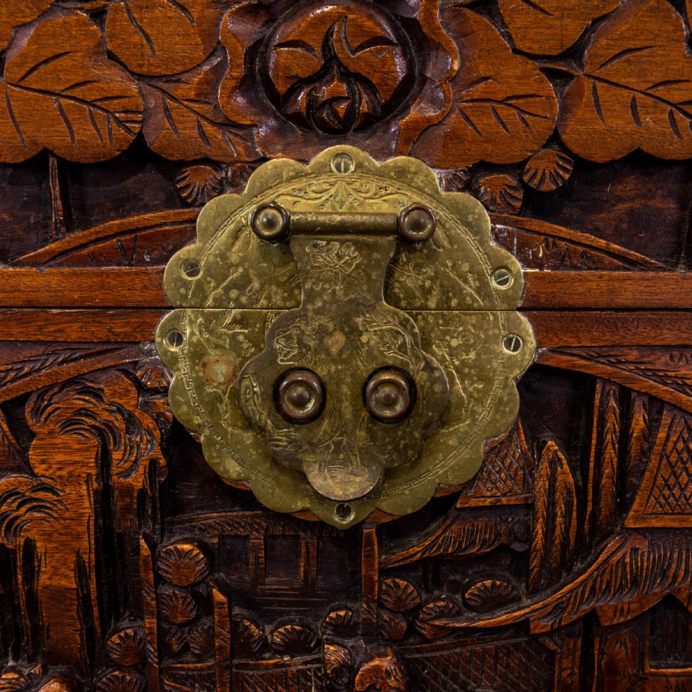 Early 20th Century Carved Camphor Wood Trunk View IV
