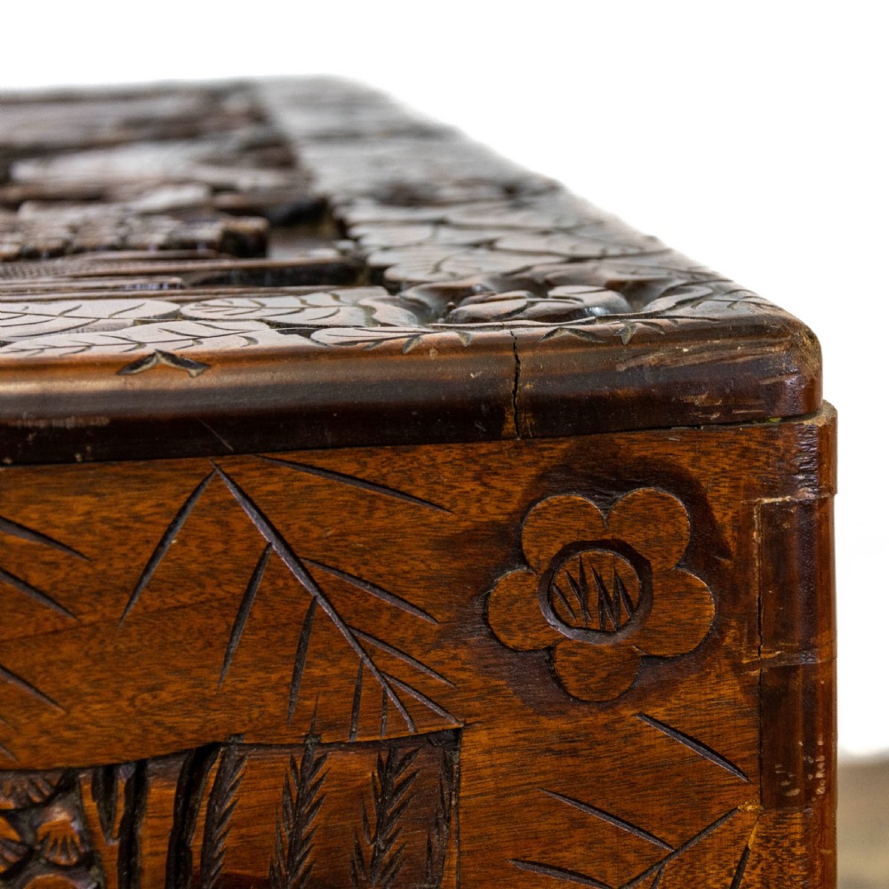 Early 20th Century Carved Camphor Wood Trunk View VI