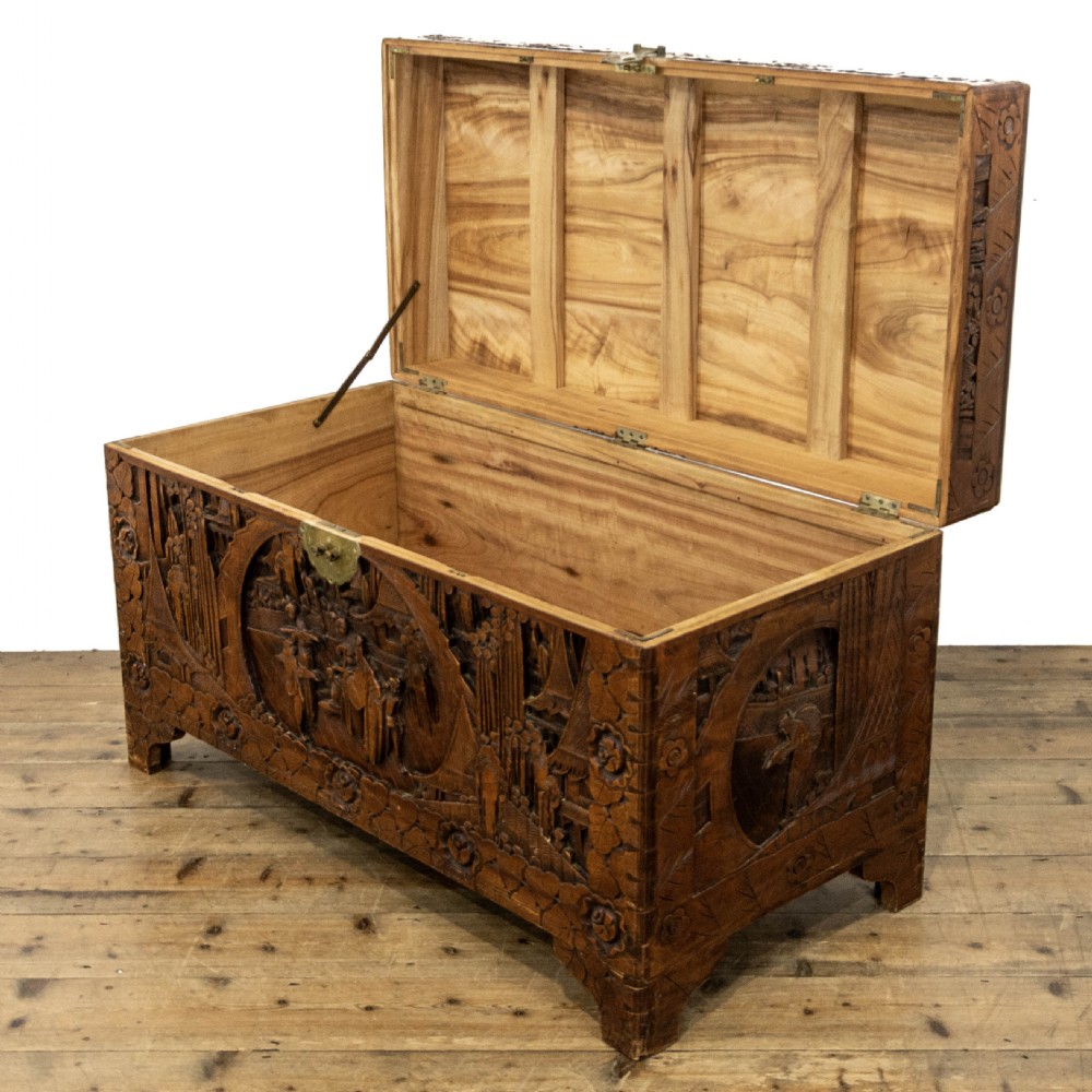 Early 20th Century Carved Camphor Wood Trunk View VII