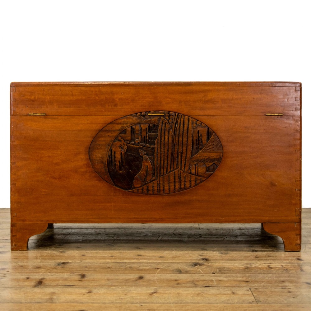 Early 20th Century Carved Camphor Wood Trunk View VIII