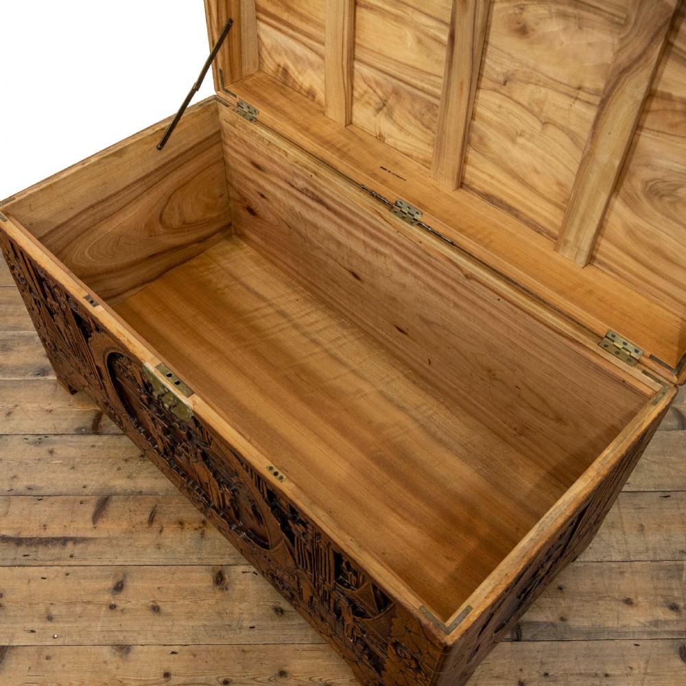 Early 20th Century Carved Camphor Wood Trunk View IX