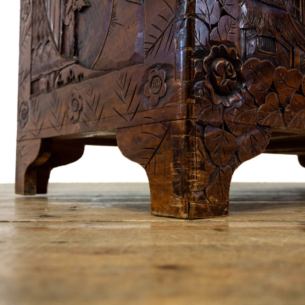 Early 20th Century Carved Camphor Wood Trunk View X