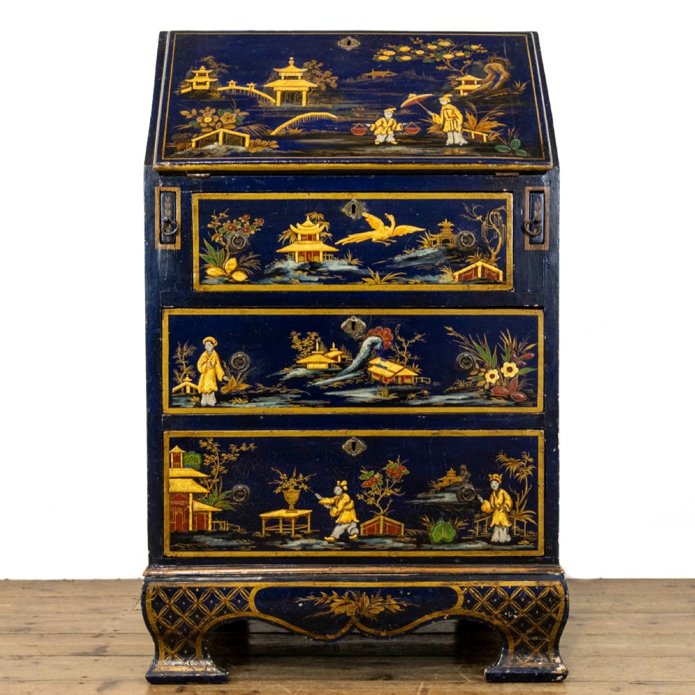 Antique Blue Japanned Chinoiserie Bureau