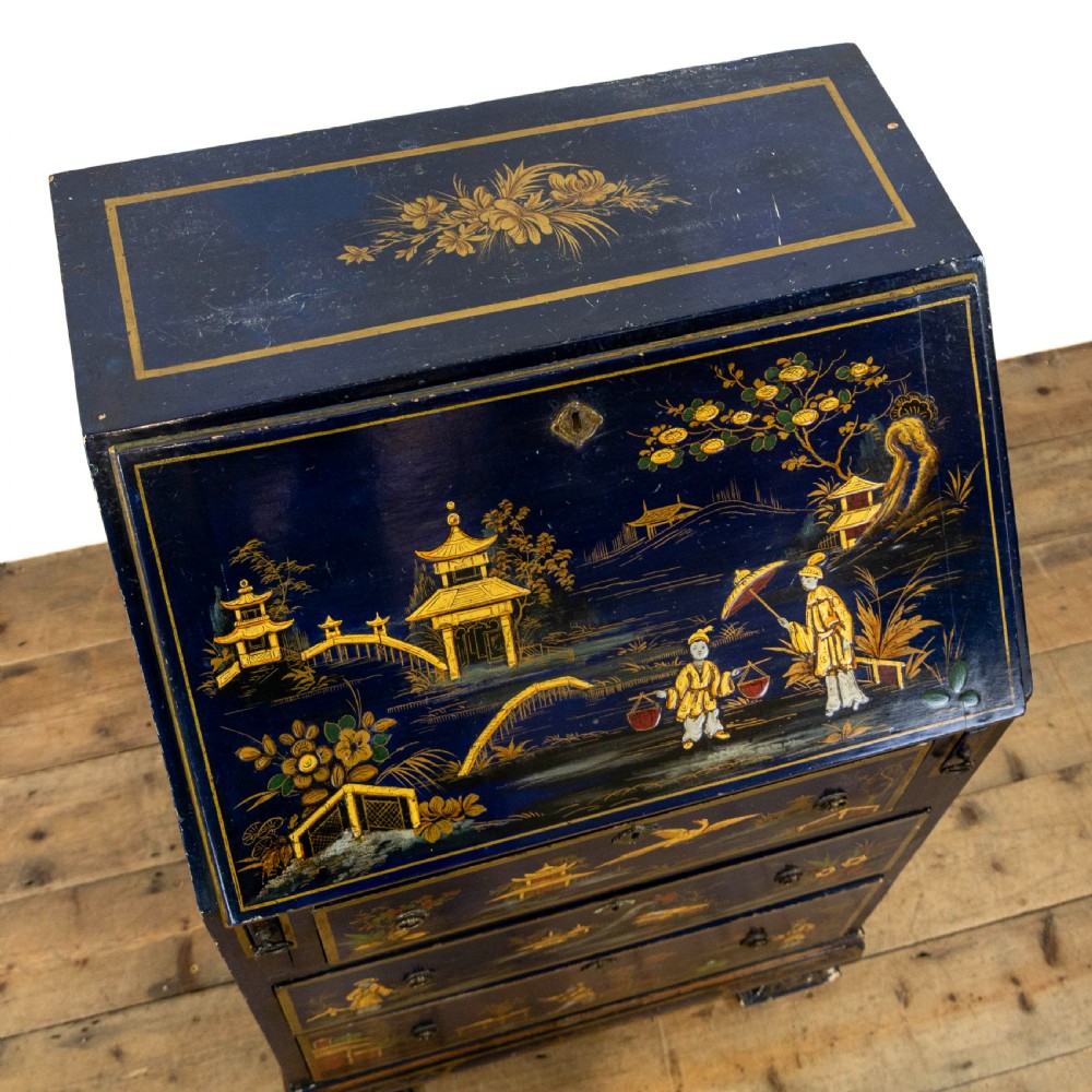 Antique Blue Japanned Chinoiserie Bureau View II