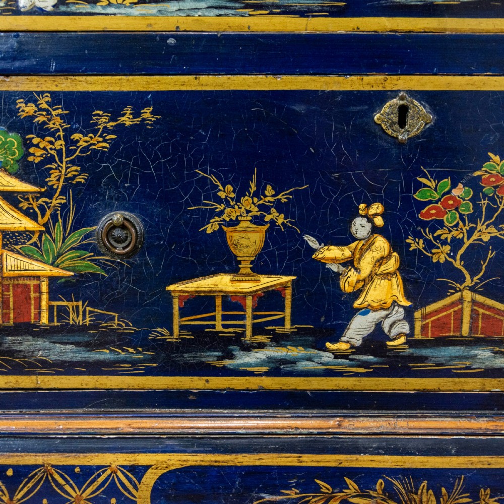 Antique Blue Japanned Chinoiserie Bureau View XII