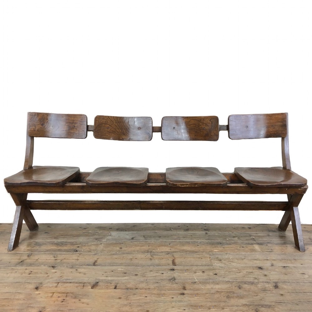 Antique Victorian Elm Four Seater Bench