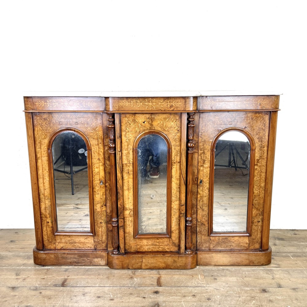 Antique Victorian Inlaid Walnut Credenza