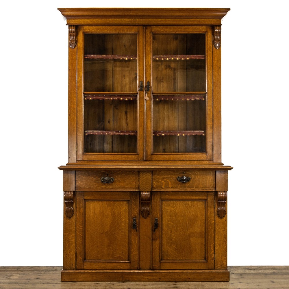 Victorian Antique Golden Oak Glazed Bookcase