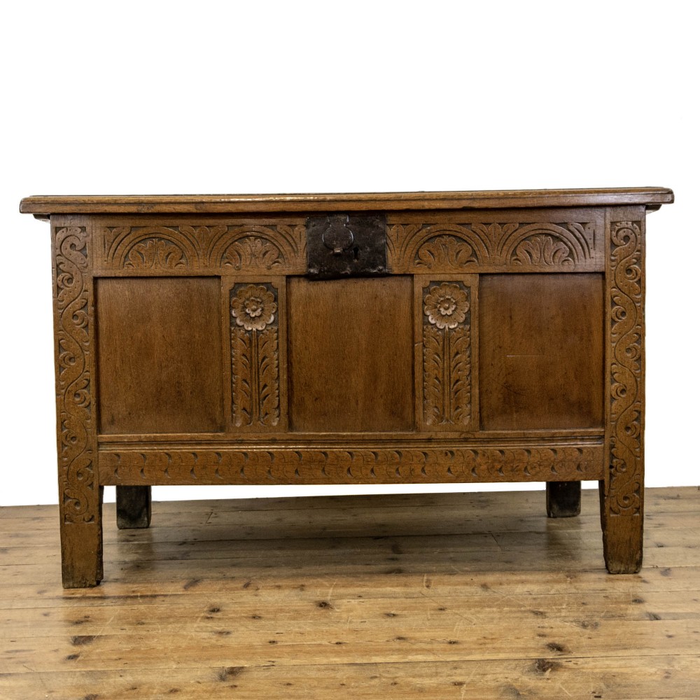 18th Century Antique Carved Oak Coffer