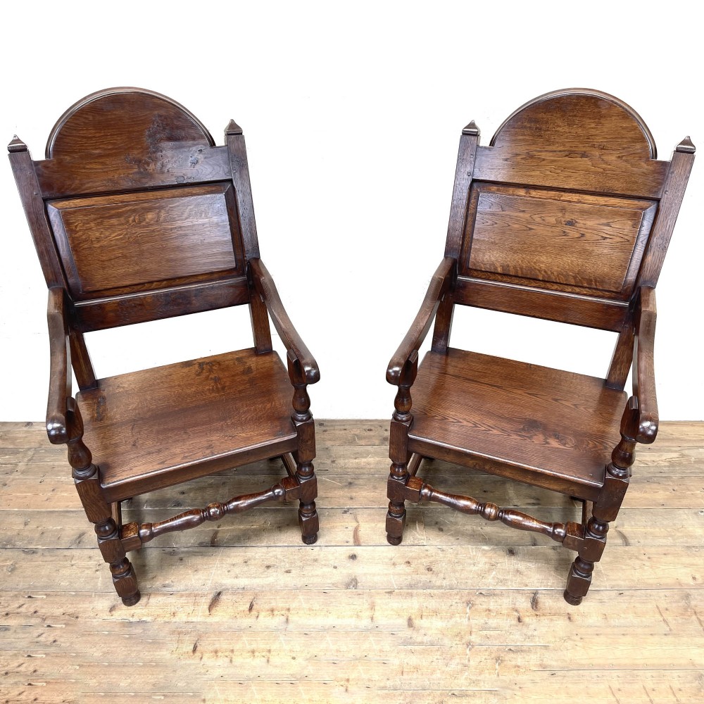 Pair of Antique Oak Throne Chairs