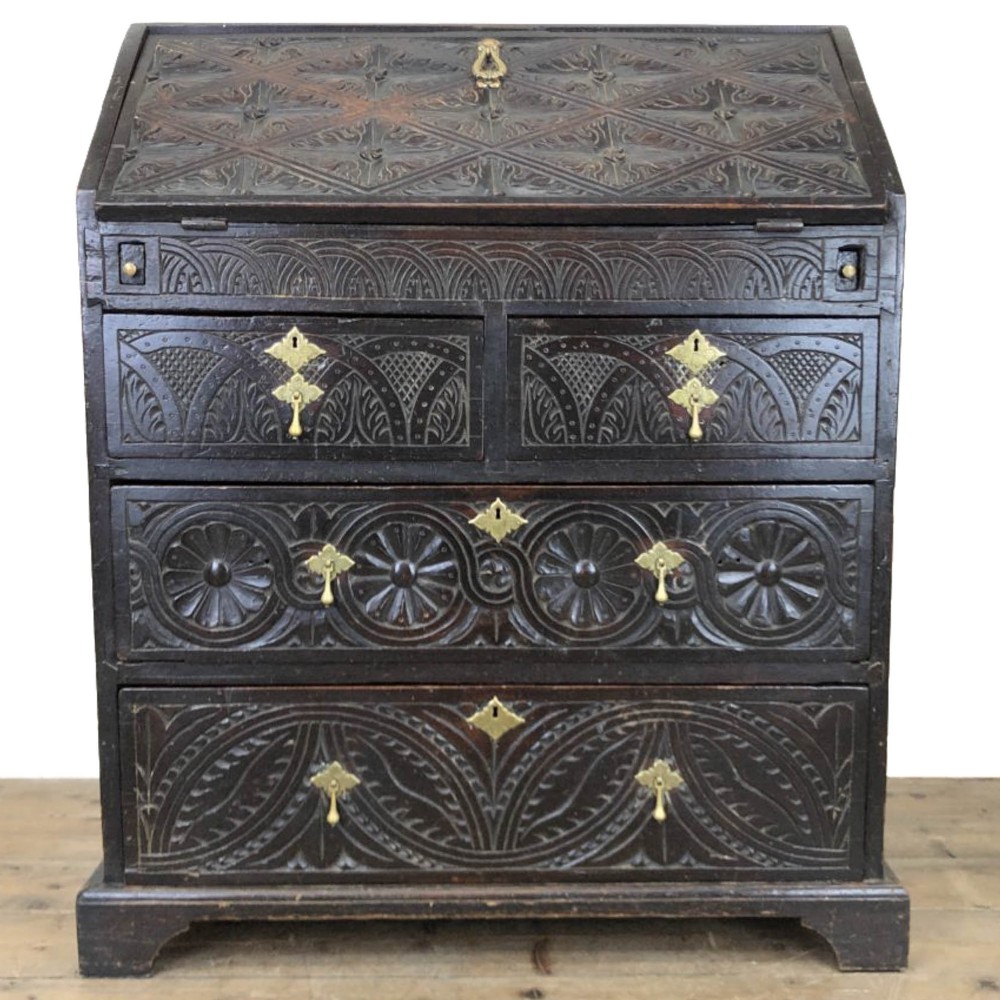 Antique Carved Oak Bureau