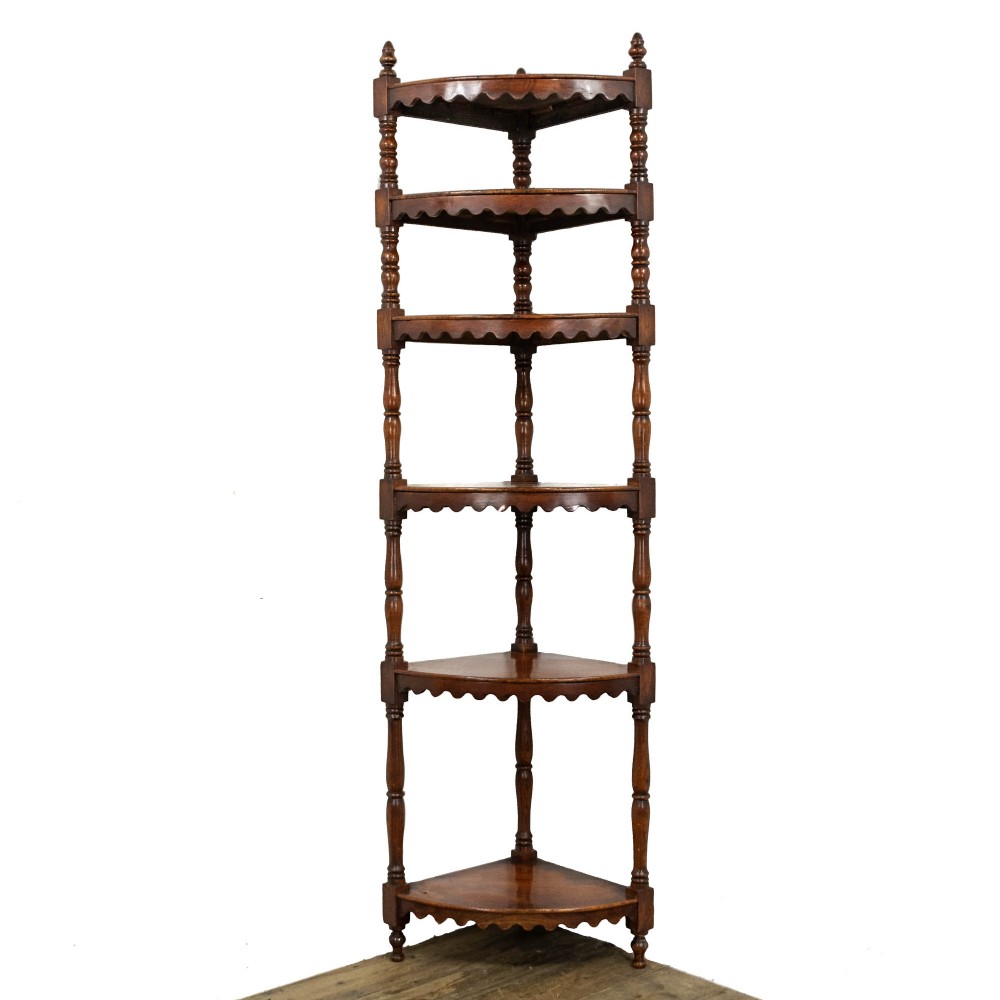 19th Century Antique Elm Six Tier Corner Whatnot