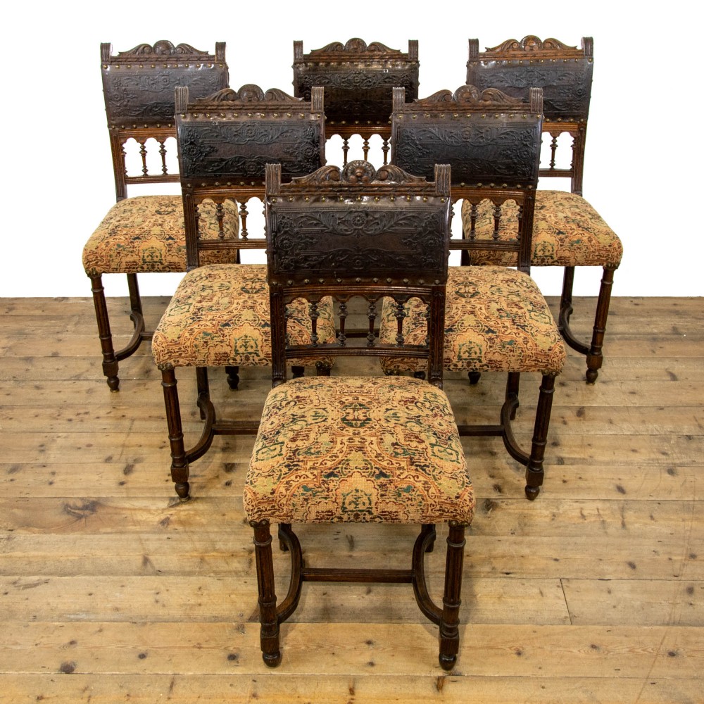Set of Six Edwardian Spindle Back Dining Chairs 
