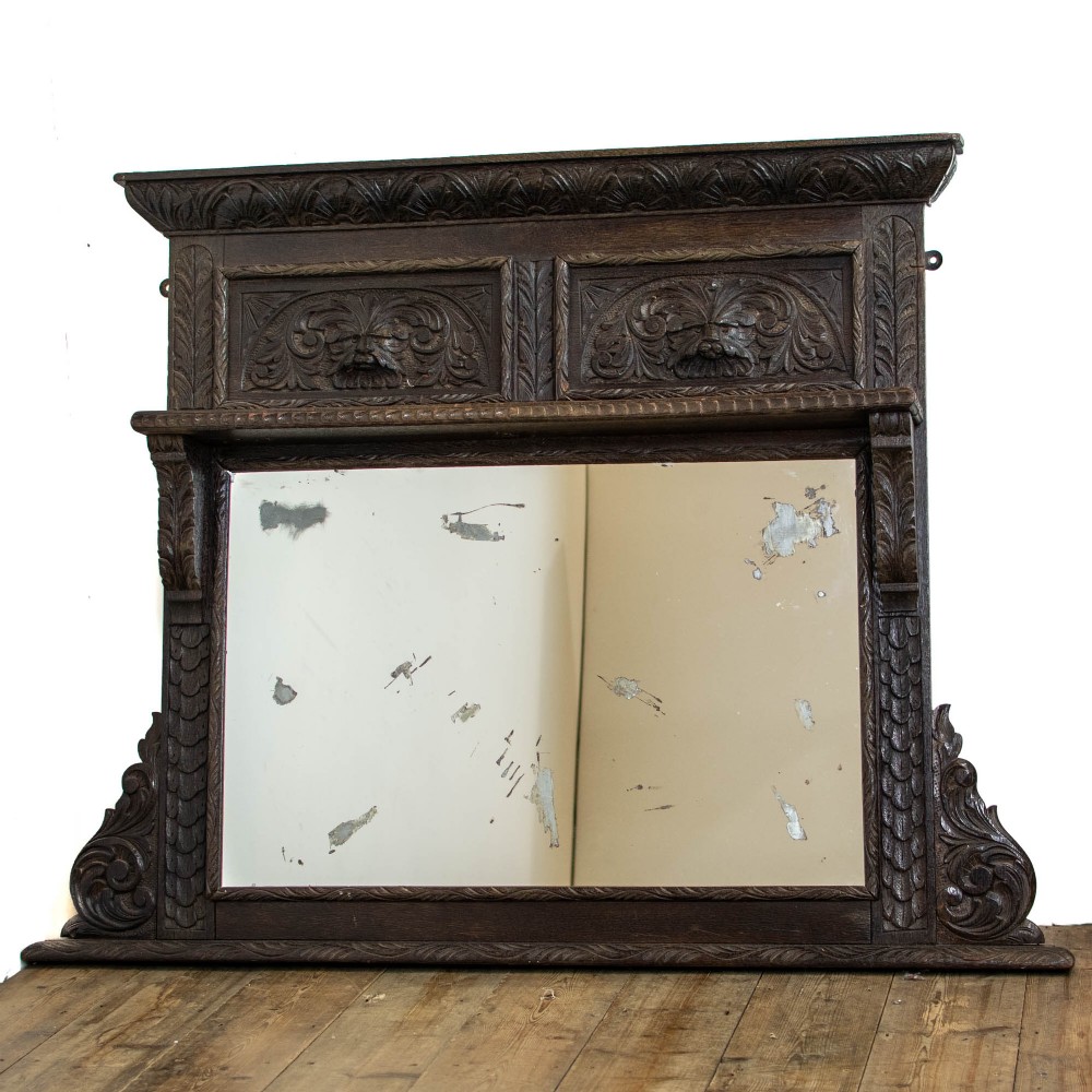 Antique Greenman Carved Mantelpiece Mirror