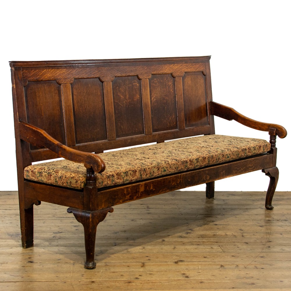 Georgian Antique Oak Settle With Cushion