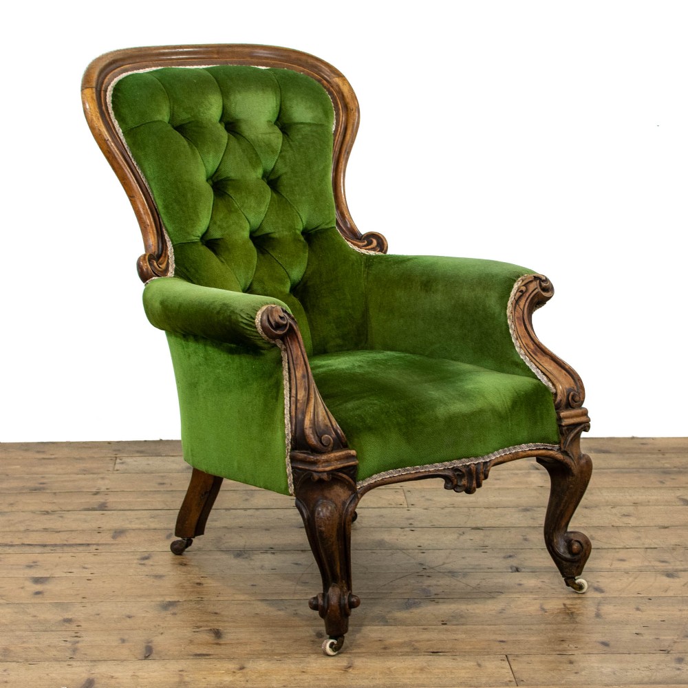 Victorian Antique Upholstered Button Back Armchair