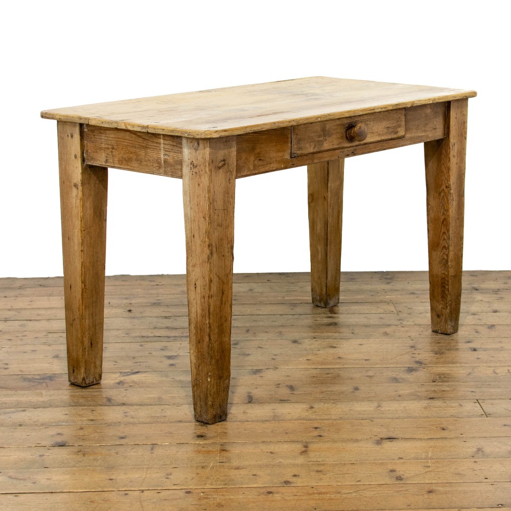Antique Pine Kitchen Table with Single Drawer