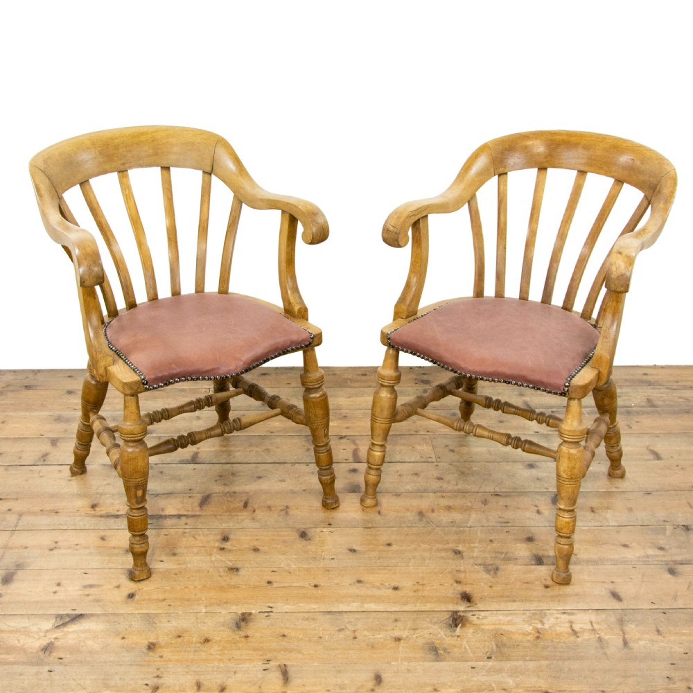 Pair of Antique Beech Smokers Bow Chairs