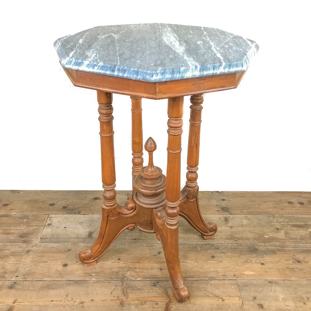 Antique Octagonal Side Table with Marble Top
