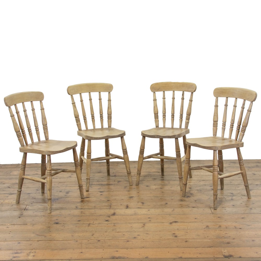 Set of Four Antique Pine Farmhouse Kitchen Chairs