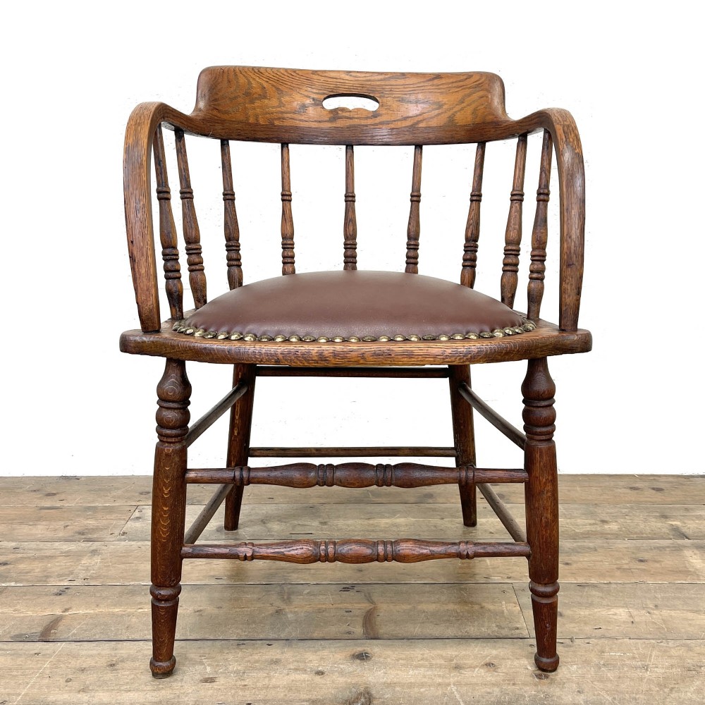 Antique Oak Desk Chair with Leather Seat